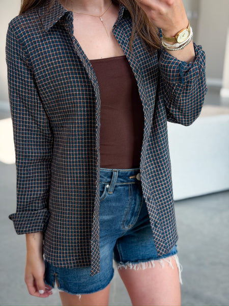 Cover Check Button Down [navy mocha]