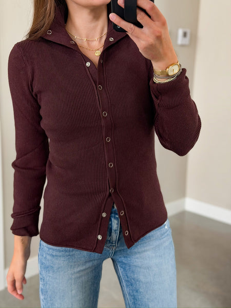 Rivi Ribbed Knit Snap Button Down