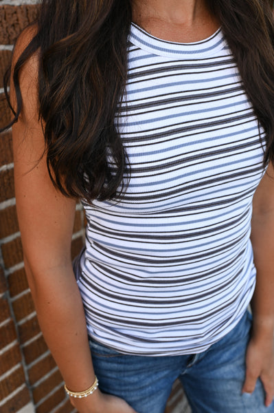 Breya Ribbed Tank [navy + coco stripes]