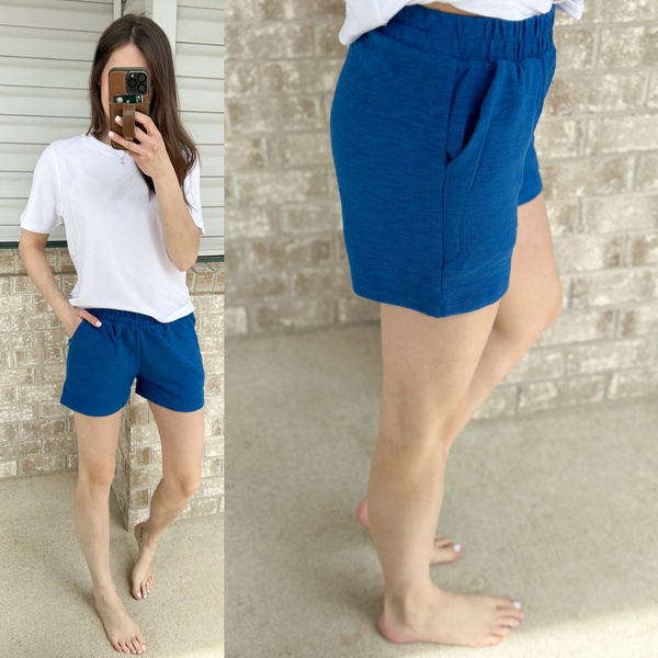 Cotton Slub Blue Shorts