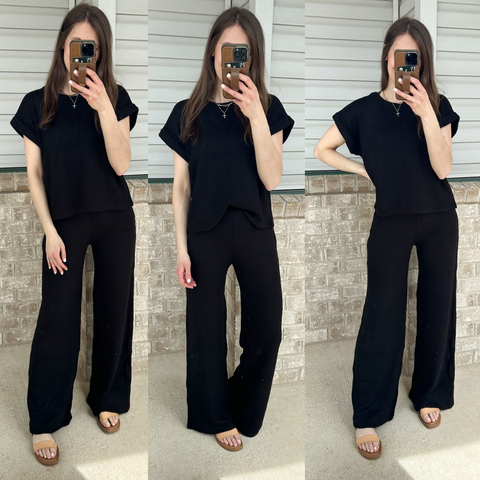 Can’t Tell Waffle Black 2-piece Set