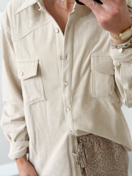 Jo Corduroy Stone Accent Button Down
