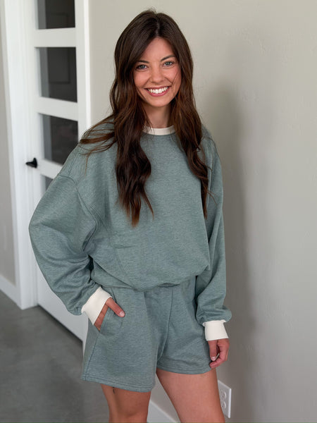 Extra Cozy Crewneck + Shorts SETS [charcoal navy & olive]