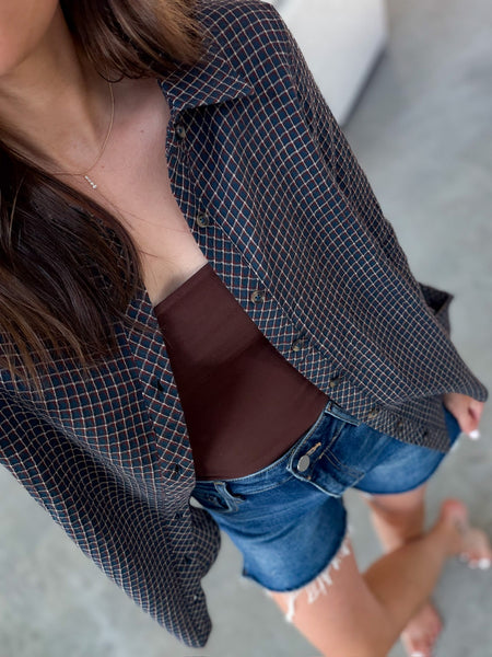 Cover Check Button Down [navy mocha]