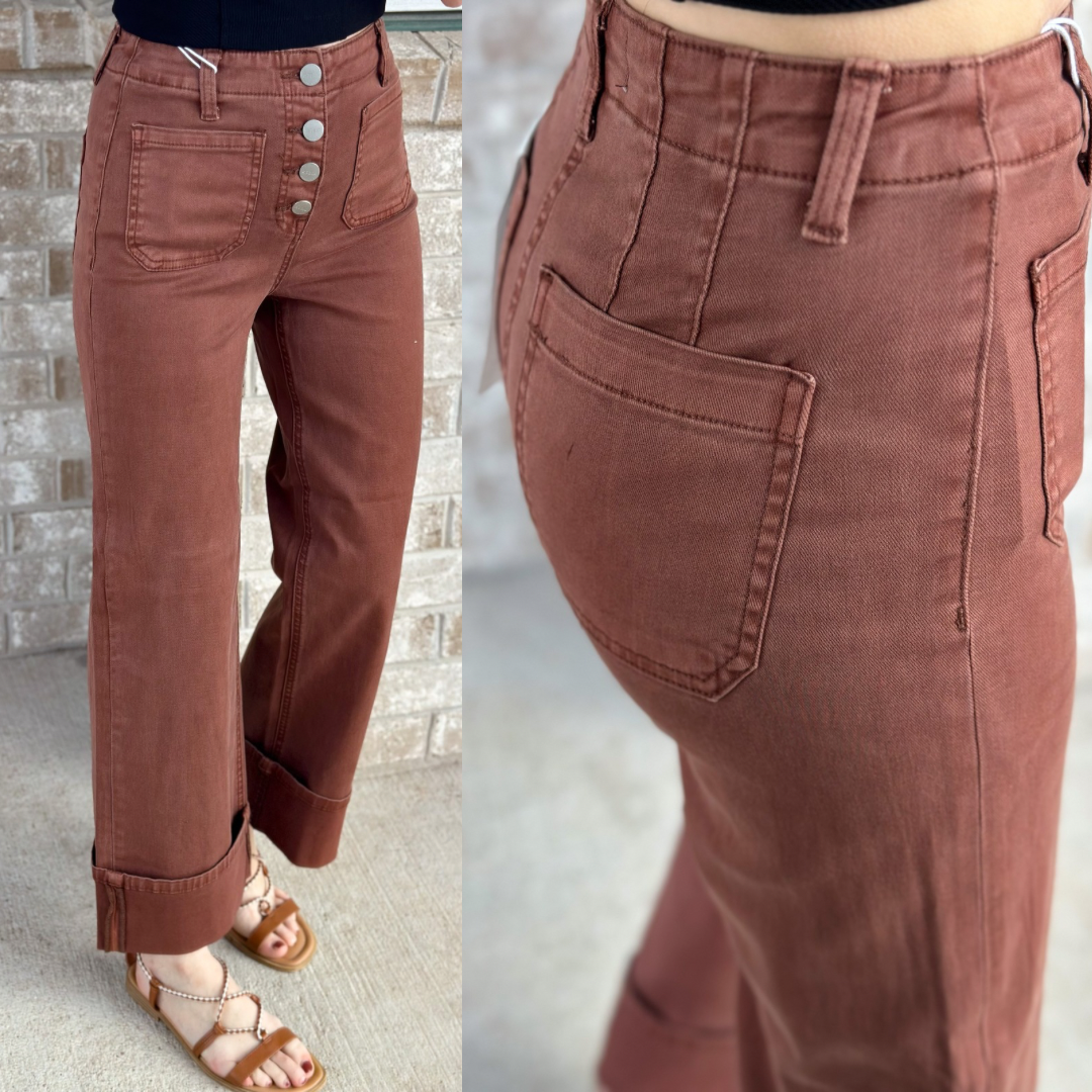 Jen High Rise Button Fly Espresso Jeans