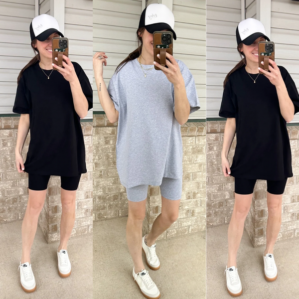Cotton Stretchy Biker Sets [black & grey]