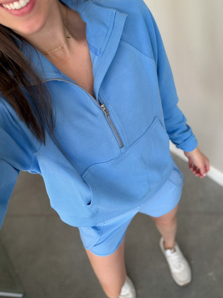Ballgame Ribbed 1/4 Zip [baby blue]