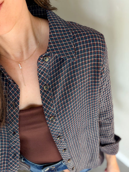 Cover Check Button Down [navy mocha]