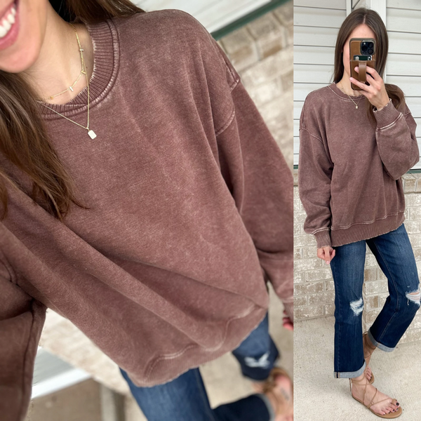 Rocky Road Fleece Acid Wash Crew