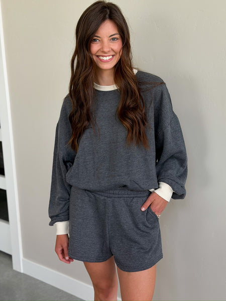 Extra Cozy Crewneck + Shorts SETS [charcoal navy & olive]