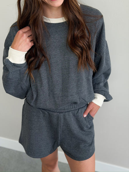 Extra Cozy Crewneck + Shorts SETS [charcoal navy & olive]