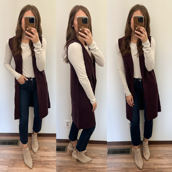 Never Gonna Let You Down Knit Vest [Black Cherry & Oatmeal]