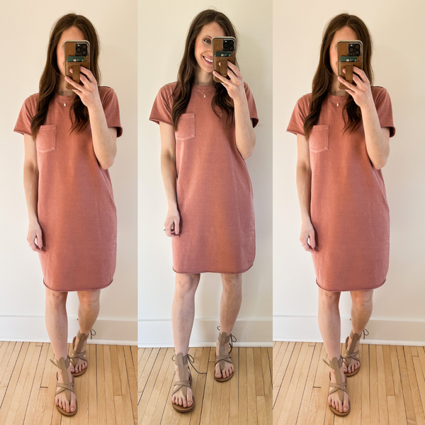 Vintage Summer T-Shirt Dress [mauve, olive, grey, stripes]