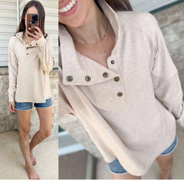 Genuine Stripe Snap Pullovers [taupe & mocha]