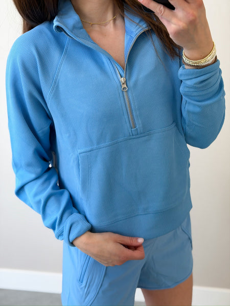 Ballgame Ribbed 1/4 Zip [baby blue]