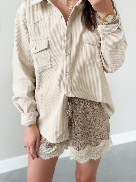 Jo Corduroy Stone Accent Button Down