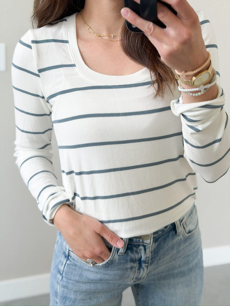 Breya Uneck Babyribbed Long Sleeve [aqua stripe]