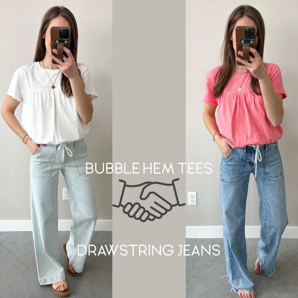 Bubble Hem Tees [ivory & pink]