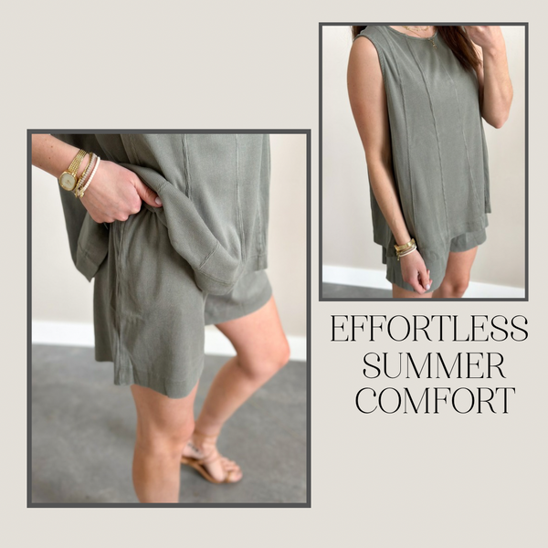 Cali Cotton Ribbed SET [top & shorts] Sage & Taupe