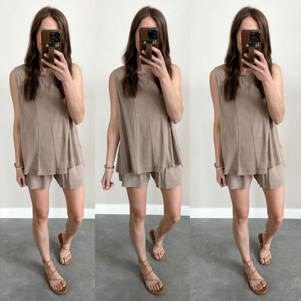 Cali Cotton Ribbed SET [top & shorts] Sage & Taupe