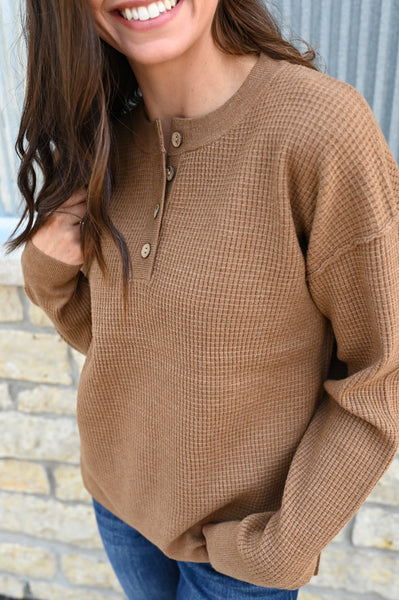 Sweet Heavenly Waffle Henley [camel, teal, olive, oatmeal]