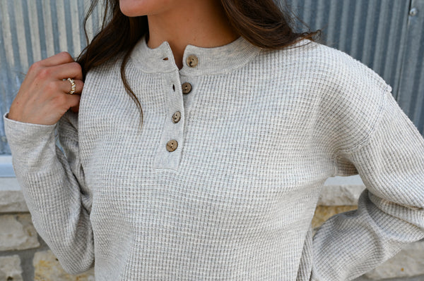Sweet Heavenly Waffle Henley [camel, teal, olive, oatmeal]