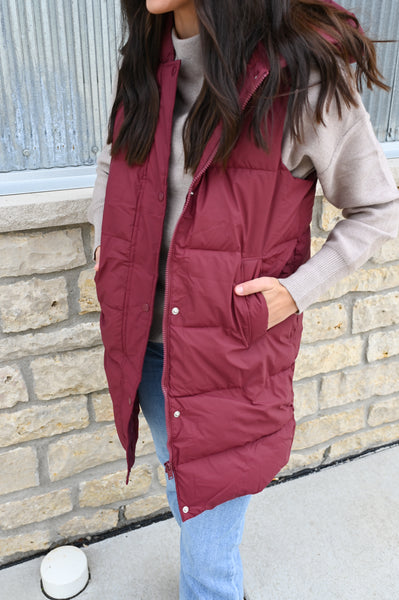Matte Finish Burgundy Hooded Vest