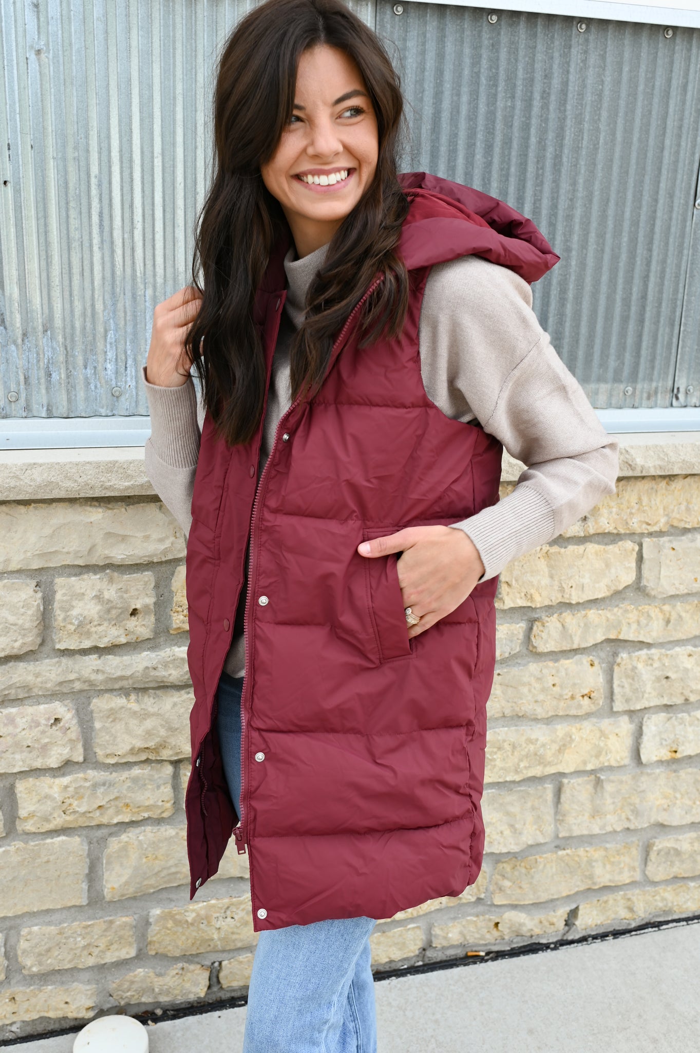 Matte Finish Burgundy Hooded Vest