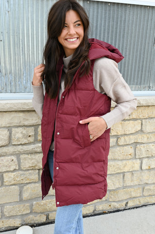 Matte Finish Burgundy Hooded Vest