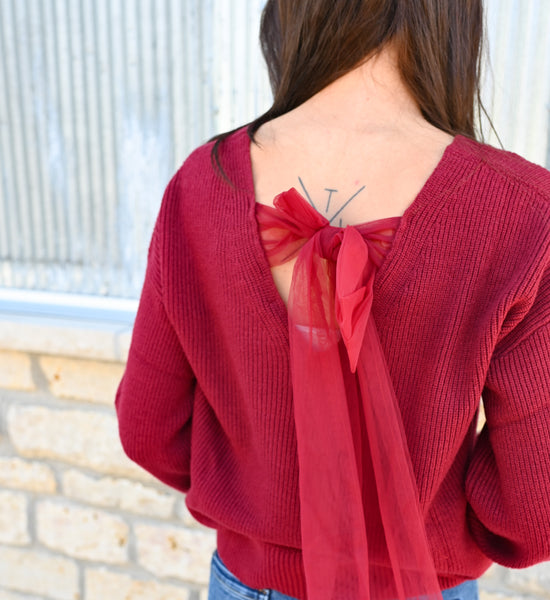 Let’s Get Festive Bow Back Sweater [espresso & burgundy]