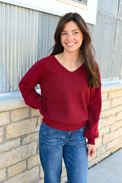 Let’s Get Festive Bow Back Sweater [espresso & burgundy]