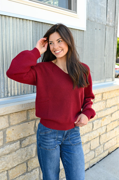 Let’s Get Festive Bow Back Sweater [espresso & burgundy]