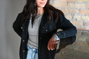 Vintage Wash Fleece Shacket [black] ships ou tin 1-2 weeks