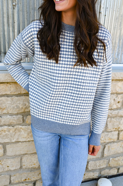 Pattern Please Soft Sweater [blue & gray]