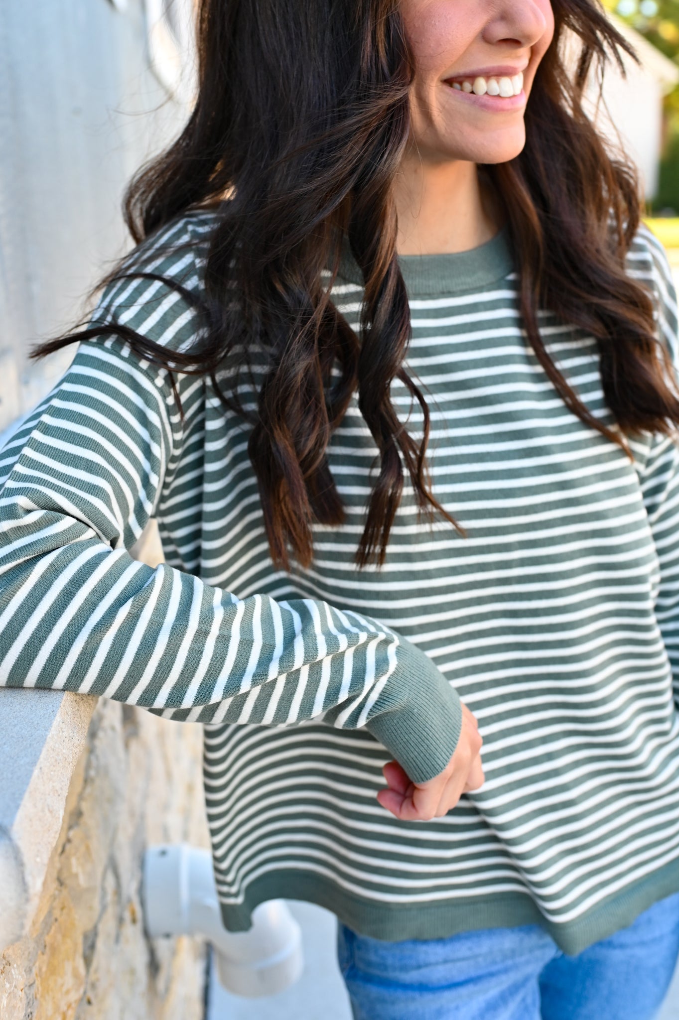 Day Breaker Olive Teal Stripe Soft Knit