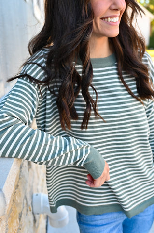 Day Breaker Olive Teal Stripe Soft Knit
