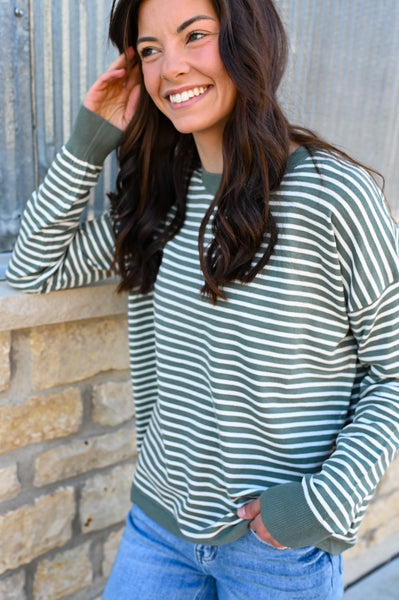 Day Breaker Olive Teal Stripe Soft Knit