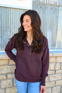 Crisp Plum Button Hoodie