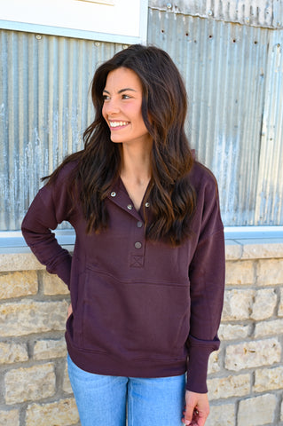 Crisp Plum Button Hoodie