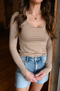 Double Lined Mocha Stripe Long Sleeve