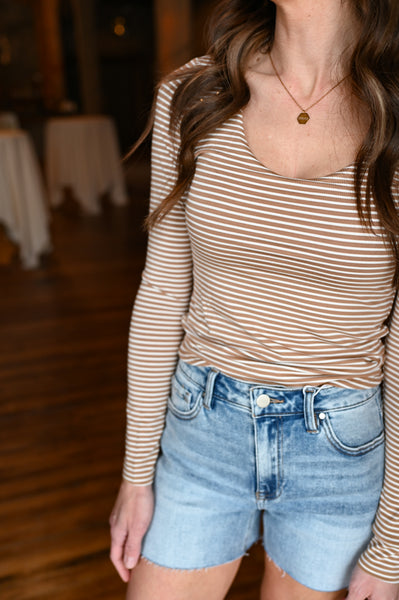 Double Lined Mocha Stripe Long Sleeve