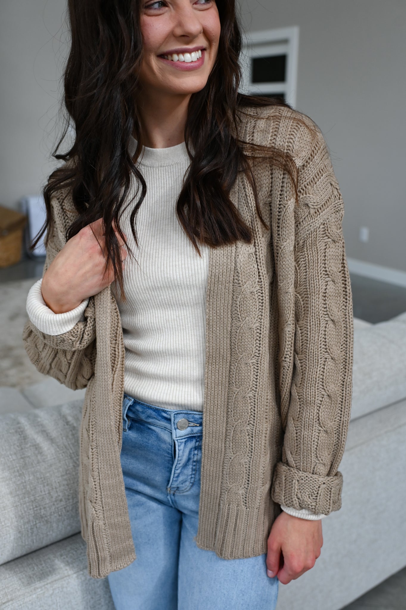 Crystal Cable Knit Cardigan [taupe]