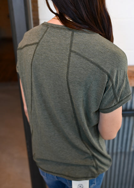 Crossover Seam Tshirt [Olive & muave]