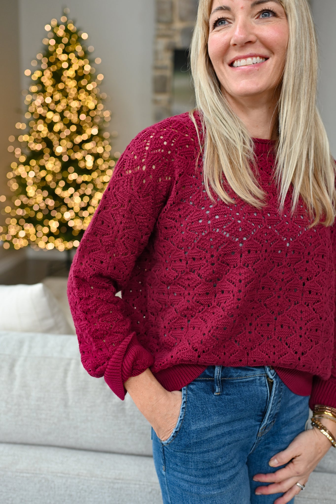 Cranberry Crochet Knit Top