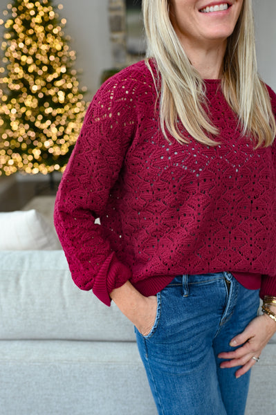 Cranberry Crochet Knit Top