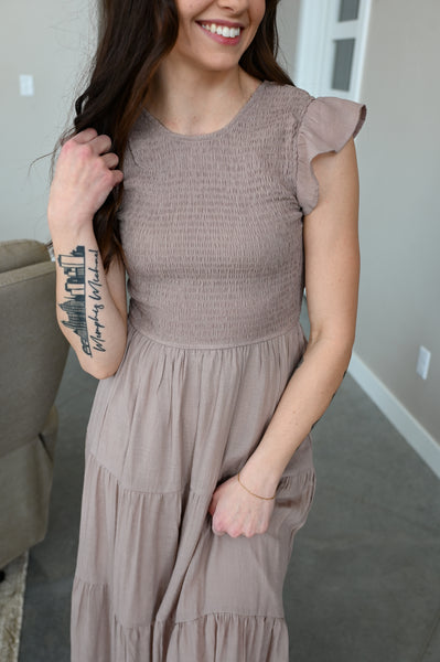 Tia Smocked Top Dress [taupe + black]