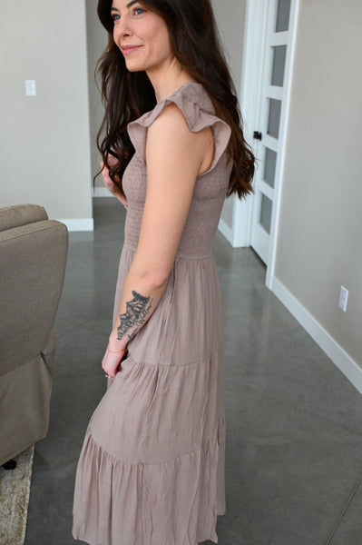 Tia Smocked Top Dress [taupe + black]