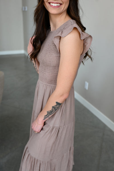 Tia Smocked Top Dress [taupe + black]