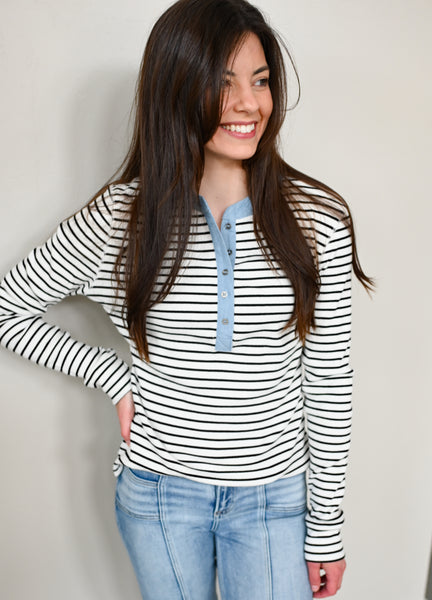 Freely Stripe Ribbed Henley