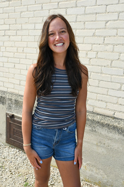 Breya Ribbed Tank [ivory, mocha, blue stripes]